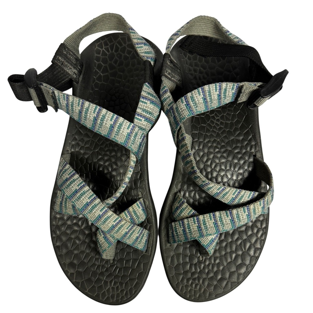 Chaco Z Cloud Toe Loop Sandals Mens 8 Womens 9 Vibram Sole Green Blue Strappy